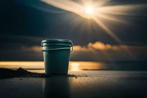 een emmer Aan de strand met de zon schijnt. ai-gegenereerd foto