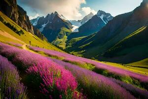 de lavendel velden van de bergen. ai-gegenereerd foto