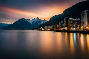 de stad van santiago, Chili Bij zonsondergang. ai-gegenereerd foto