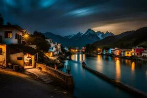 foto behang de lucht, bergen, rivier, nacht, China, de nacht, de rivier. ai-gegenereerd