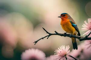 foto behang de vogel, bloemen, lente, de vogel, lente, de vogel, lente,. ai-gegenereerd