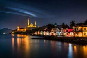 de moskee in de nacht. ai-gegenereerd foto