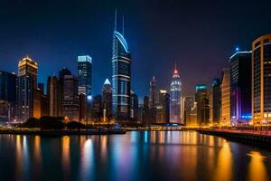 de stad horizon Bij nacht in Chicago. ai-gegenereerd foto