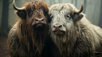 foto van Hart smelten twee yaks met een nadruk Aan uitdrukking van liefde. generatief ai