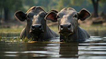 foto van Hart smelten twee water buffels met een nadruk Aan uitdrukking van liefde. generatief ai