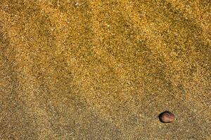 een klein rots is zittend in de zand Aan een strand foto