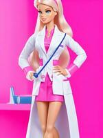 Barbie in dokter pak met roze achtergrond ai generatief foto