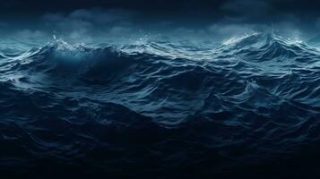 donker stormachtig oceaan golven. 3d weergave, 3d illustratie. generatief ai foto