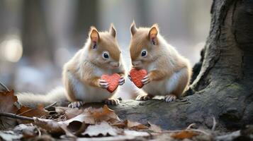 foto van Hart smelten twee eekhoorns met een nadruk Aan uitdrukking van liefde. generatief ai
