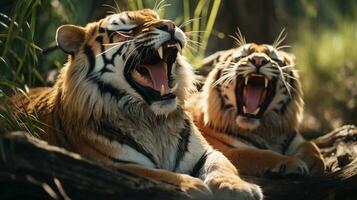 foto van Hart smelten twee tijgers met een nadruk Aan uitdrukking van liefde. generatief ai