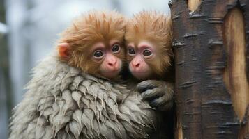 foto van Hart smelten twee uakari met een nadruk Aan uitdrukking van liefde. generatief ai