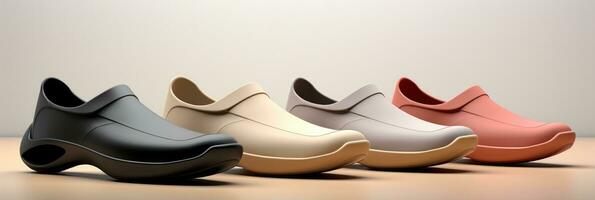 minimalistische schoenen ontwerp markeren simplistisch comfort en modern esthetisch in beroep gaan foto