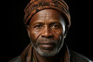 ai gegenereerd studio portret van knap ouderen oud Afrikaanse Mens Aan verschillend kleuren achtergrond foto