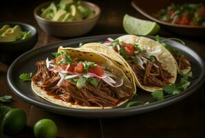 taco Mexicaans schotel voedsel bord. genereren ai foto