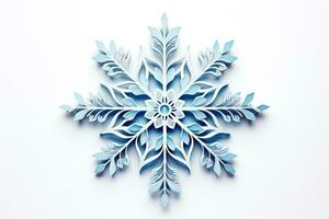 delicaat diy papier sneeuwvlok symboliseert winter creativiteit geïsoleerd Aan een wit achtergrond foto