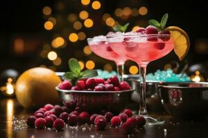 bouwen levendig vakantie cocktails onder fonkelend lichten voor een feestelijk viering foto