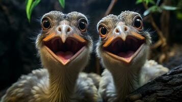 foto van Hart smelten twee struisvogels met een nadruk Aan uitdrukking van liefde. generatief ai