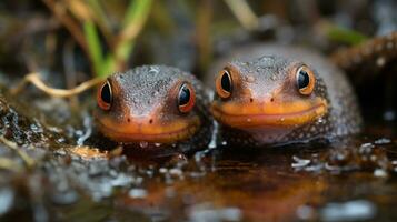 foto van Hart smelten twee salamanders met een nadruk Aan uitdrukking van liefde. generatief ai
