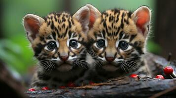 foto van Hart smelten twee ocelotten met een nadruk Aan uitdrukking van liefde. generatief ai