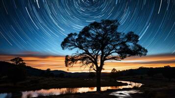 verkennen de kosmisch ballet door ster spoor fotografie in donker lucht reserves foto