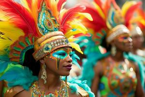 caraïben kostuum carnaval straat dans. genereren ai foto