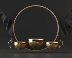 gouden platform podium 3D-rendering op zwarte achtergrond foto