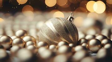 Kerstmis achtergrond met Kerstmis goud decoraties. generatief ai foto