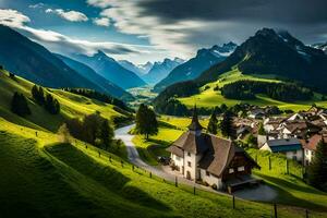 de dorp van persoon in de Zwitsers Alpen. ai-gegenereerd foto