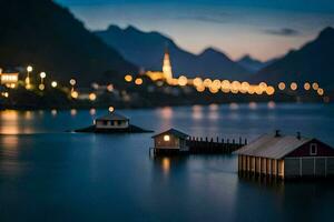 een klein dorp in de bergen Bij nacht. ai-gegenereerd foto