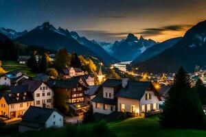 foto behang de lucht, bergen, huis, bergen, huis, de Alpen, huis,. ai-gegenereerd