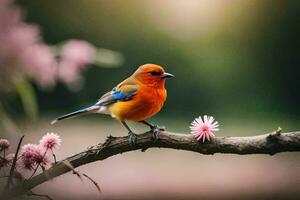 foto behang vogel, de zon, bloemen, de vogel, de vogel, de vogel, de. ai-gegenereerd