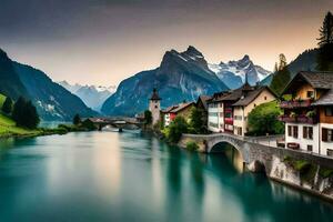 de mooi dorp van Zwitserland. ai-gegenereerd foto