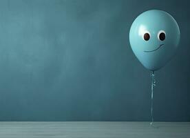 expressief ballon met houding emoji tegen een blauw muur. ai gegenereerd foto