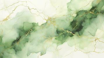 abstract naadloos groen en goud achtergrond met betoverend aquarellen. ai gegenereerd foto