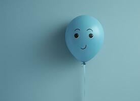 expressief ballon met houding emoji tegen een blauw muur. ai gegenereerd foto