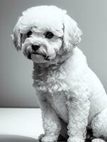 gelukkig hond bichon frise zwart en wit monochroom foto in studio verlichting