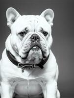 gelukkig hond bulldog zwart en wit monochroom foto in studio verlichting