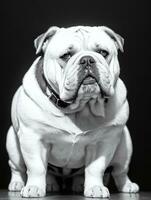 gelukkig hond bulldog zwart en wit monochroom foto in studio verlichting