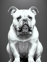 gelukkig hond bulldog zwart en wit monochroom foto in studio verlichting