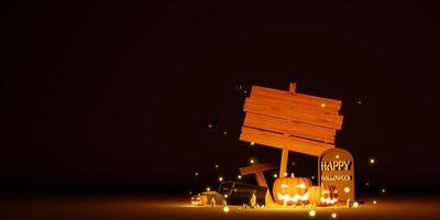Halloween-achtergrond met leeg houten teken 3d illustratie foto