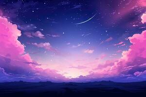 landschap achtergrond donker lucht en sterren met een kleurrijk fractal nevel generatief ai foto