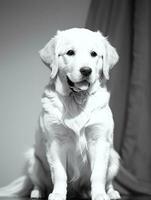 gelukkig gouden retriever hond zwart en wit monochroom foto in studio verlichting
