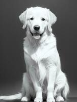 gelukkig gouden retriever hond zwart en wit monochroom foto in studio verlichting