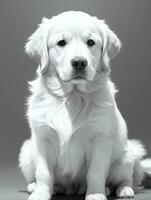 gelukkig gouden retriever hond zwart en wit monochroom foto in studio verlichting