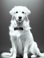 gelukkig gouden retriever hond zwart en wit monochroom foto in studio verlichting