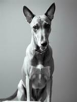 gelukkig windhond hond zwart en wit monochroom foto in studio verlichting