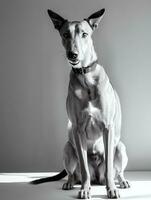 gelukkig windhond hond zwart en wit monochroom foto in studio verlichting