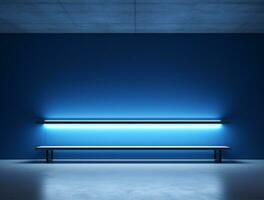 leeg blauw neon licht modern interieur muur achtergrond voorkant visie ai gegenereerd foto