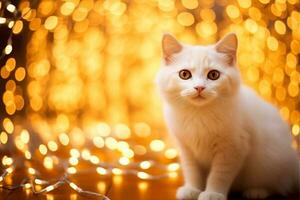 detailopname van schattig kat staren Bij iets met mooi bokeh achtergrond, generatief ai foto