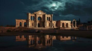 nacht visie van leptis Magna. generatief ai foto